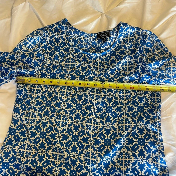 Co Til Co Women’s Printed Blue White Flowy Top Shirt 3/4 length sleeve - Picture 7 of 9